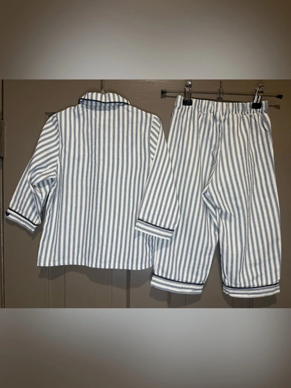 Petite Plume Kid’s Twill Pajama Set in French Navy Ticking 2T
